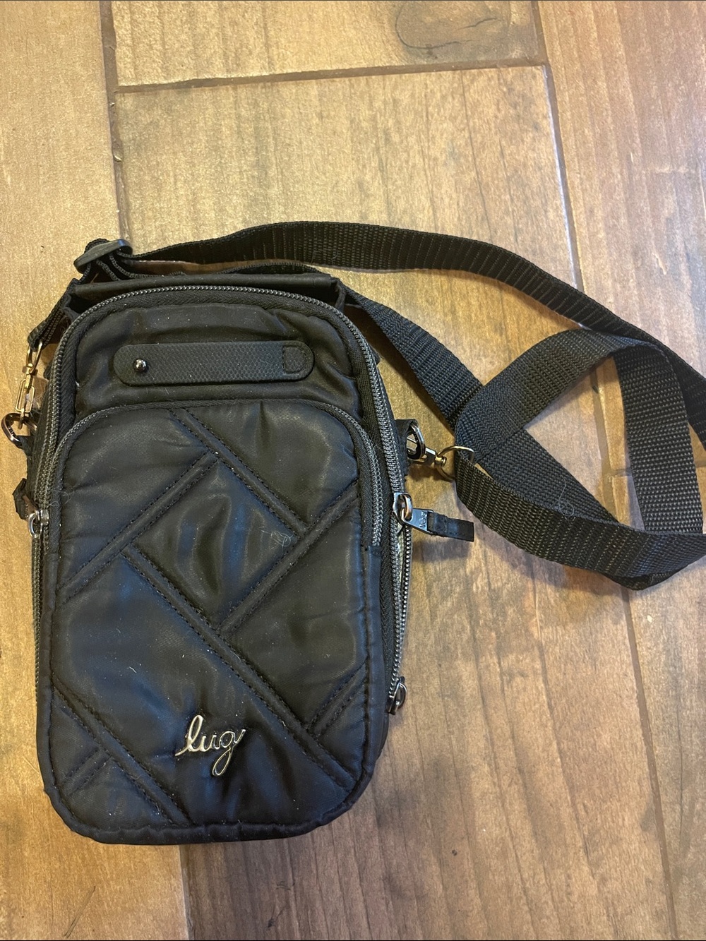 lug Skeeter Mini B Black Quilted Crossbody Messenger Bag